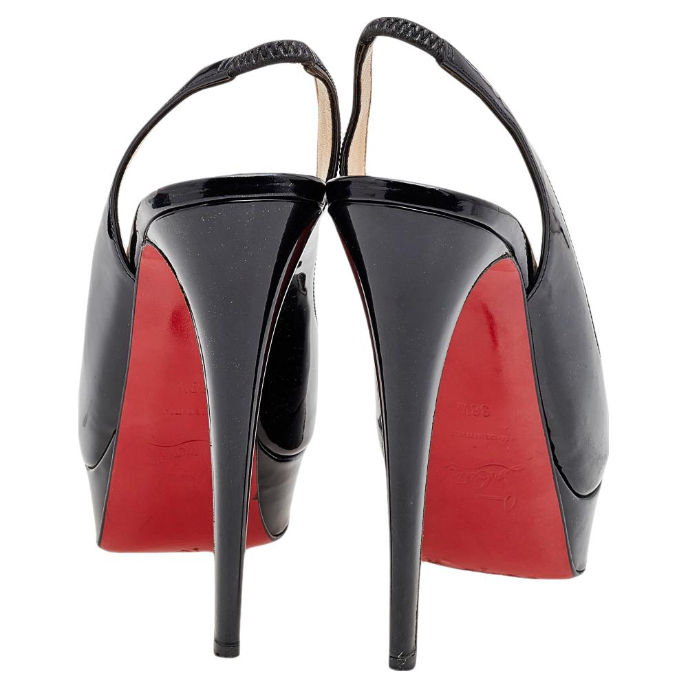 Christian Louboutin Black Patent Leather Lady Peep Toe Sandals Size 38.5 In Good Condition In Dubai, Al Qouz 2