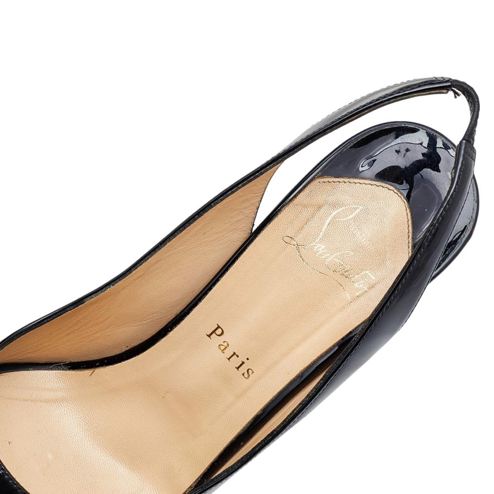 Christian Louboutin Black Patent Leather Lady Peep Toe Sandals Size 38.5 2