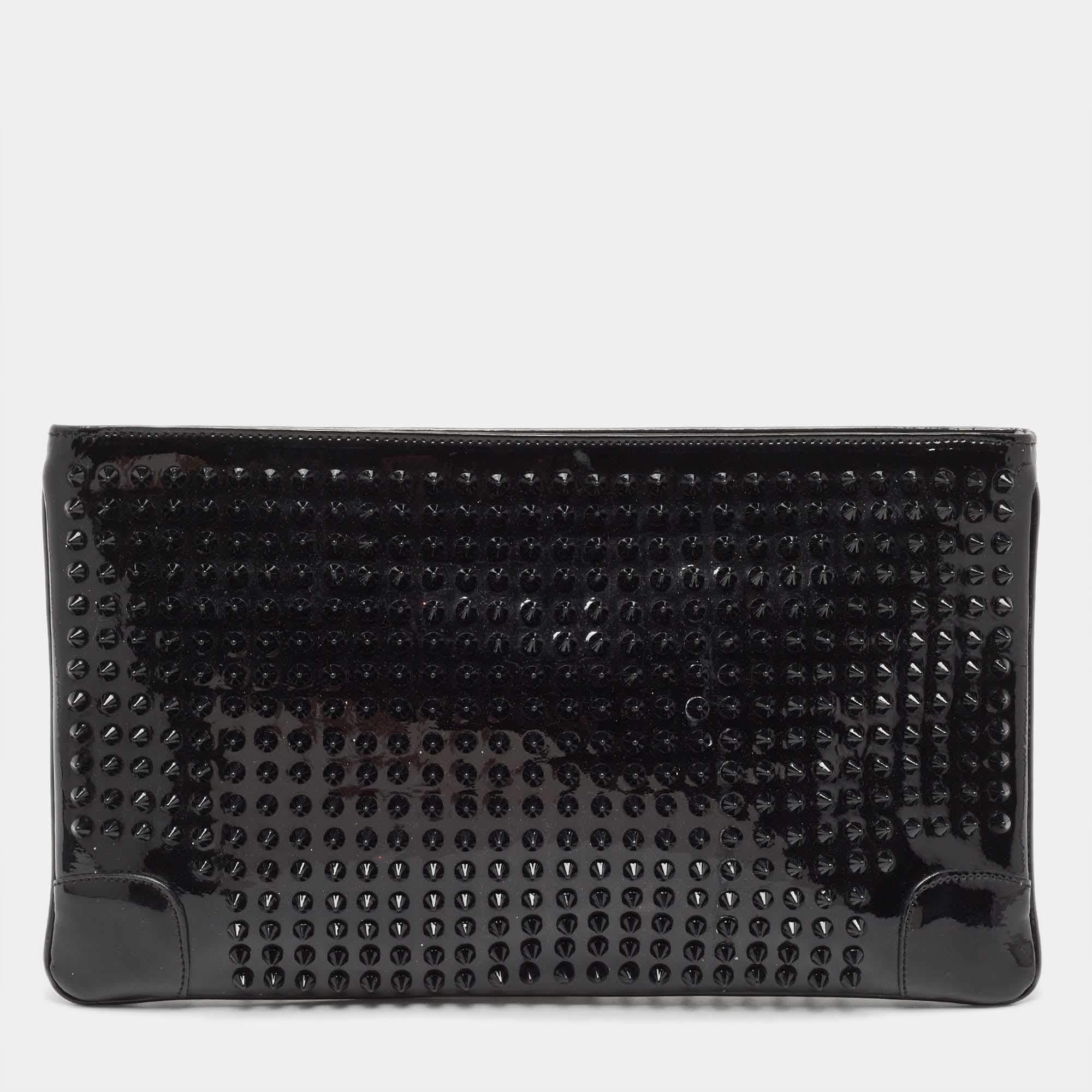 Christian Louboutin Black Patent Leather Loubiposh Spike Clutch 5