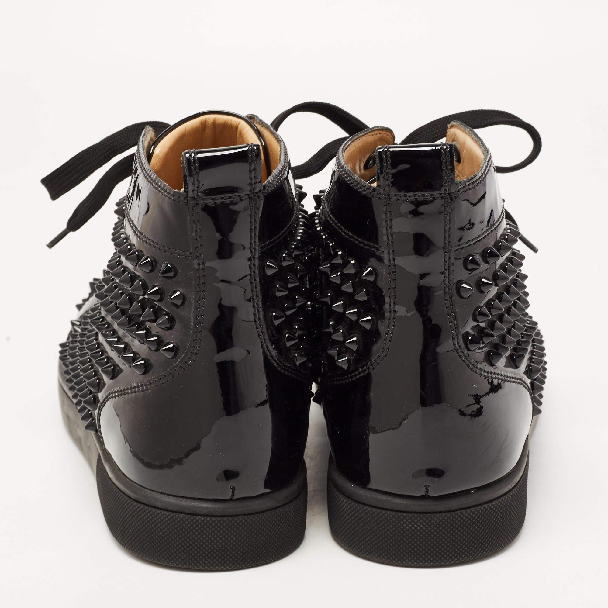Christian Louboutin Black Patent Leather Louis Spikes High Top Sneakers Size 43. 1