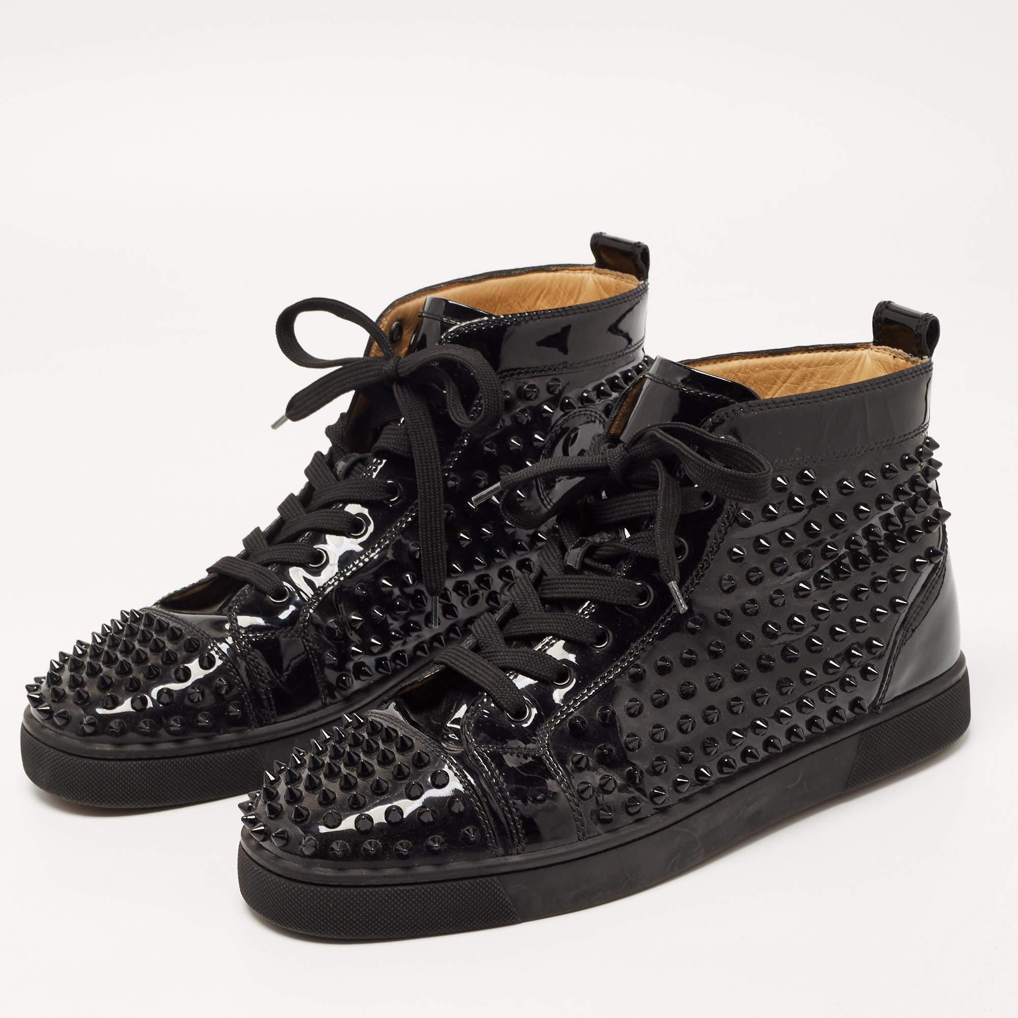 Christian Louboutin Black Patent Leather Louis Spikes High Top Sneakers Size 43. 3