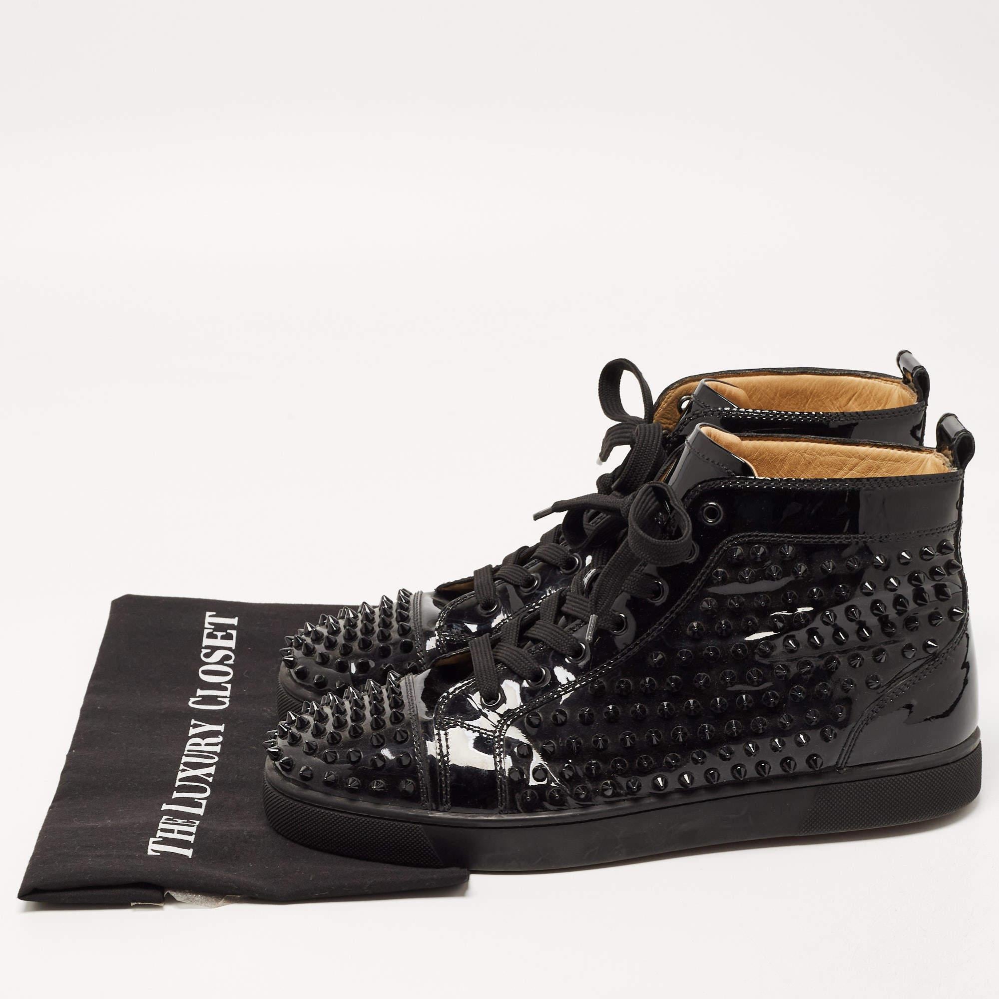 Christian Louboutin Black Patent Leather Louis Spikes High Top Sneakers Size 43. 5
