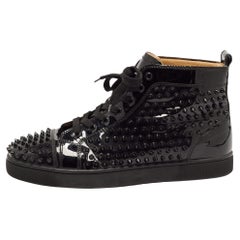 Christian Louboutin Black Patent Leather Louis Spikes High Top Sneakers Size 43.