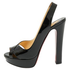 Christian Louboutin Black Patent Leather Marple Town Slingback Sandals Size 38.5