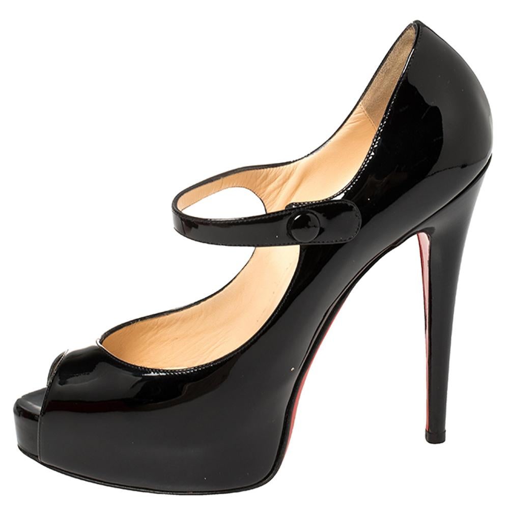 This pair of pumps by Christian Louboutin will let you make the most amazing style statement. Showcase the latest trends in fashion when you wear this pair of patent leather pumps that are designed in a Mary Jane style with high heels, platforms,