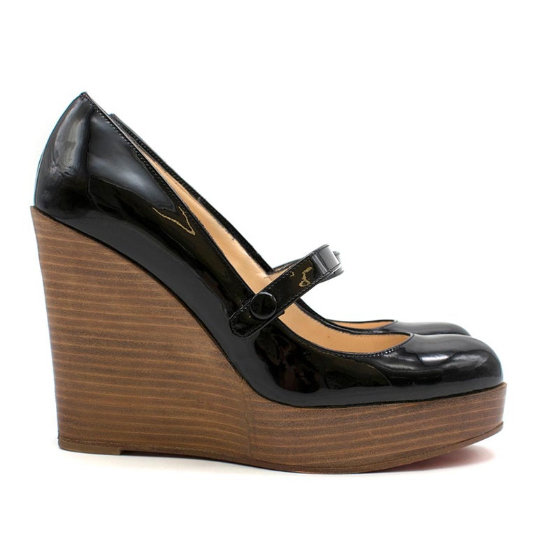 Christian Louboutin Black Patent Leather Mary Jane Wedges For Sale ... Christian Louboutin Black Patent Leather Mary Jane Wedges For Sale ...