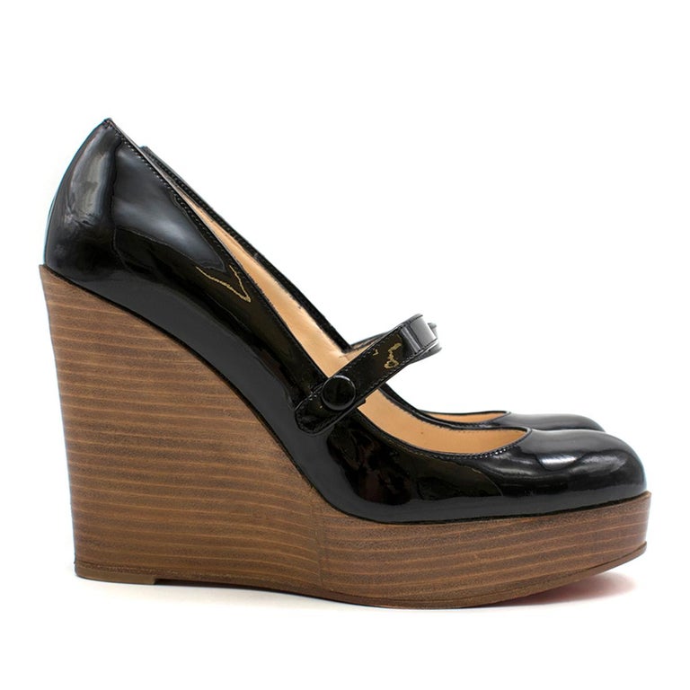 Christian Louboutin Black Patent Leather Jane Wedges For Sale at 1stDibs | black mary jane wedges