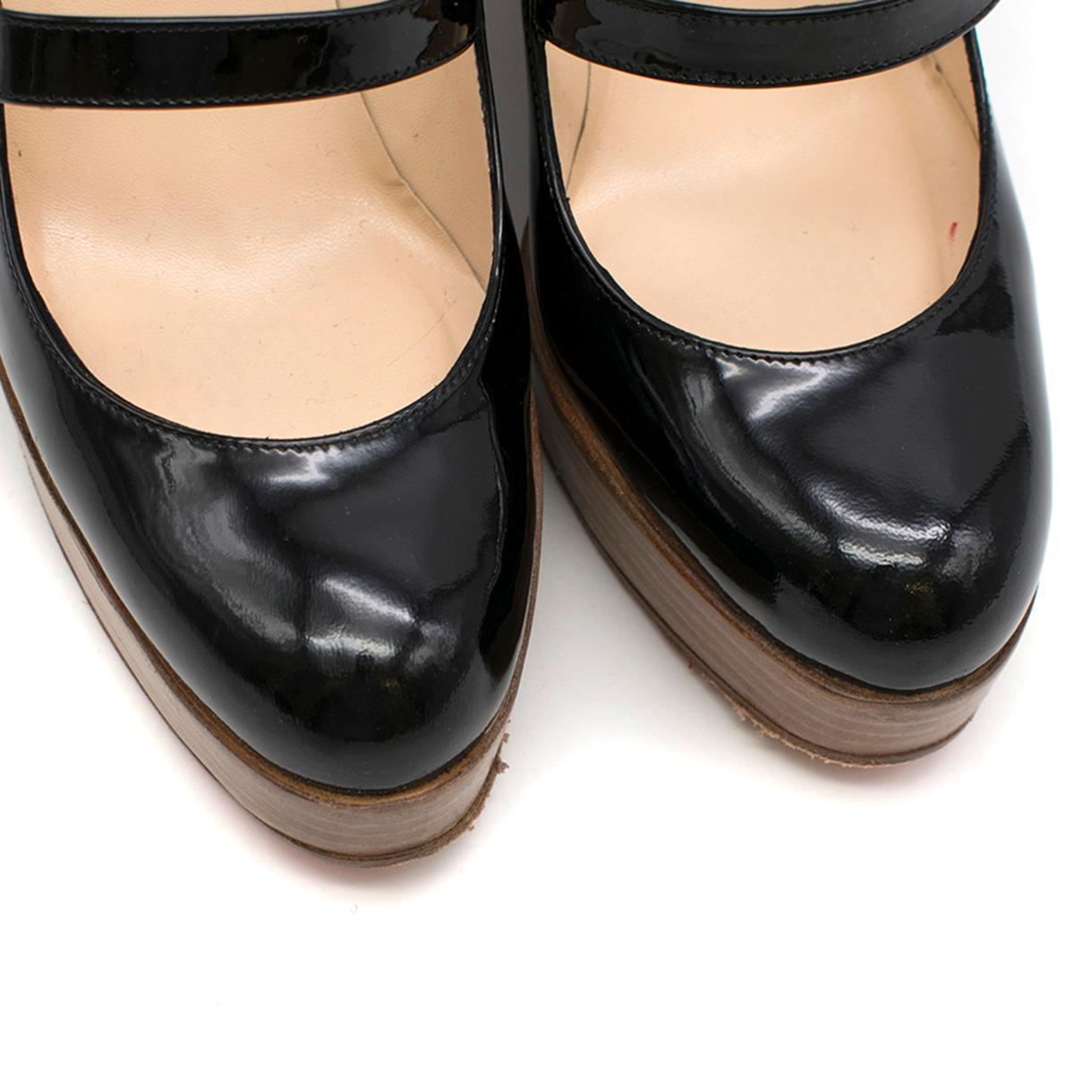 Women's Christian Louboutin Black Patent Leather Mary Jane Wedges For Sale