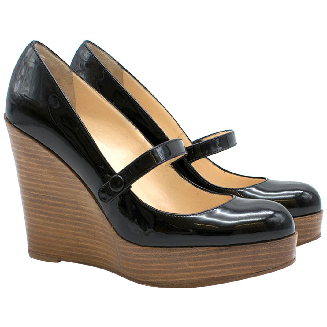 Christian Louboutin Black Patent Leather Mary Jane Wedges For Sale ... Christian Louboutin Black Patent Leather Mary Jane Wedges For Sale ...