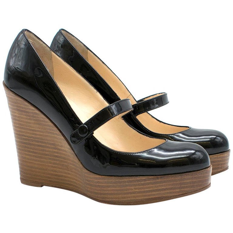 Christian Louboutin Black Patent Leather Jane Wedges For at 1stDibs | black mary jane wedges