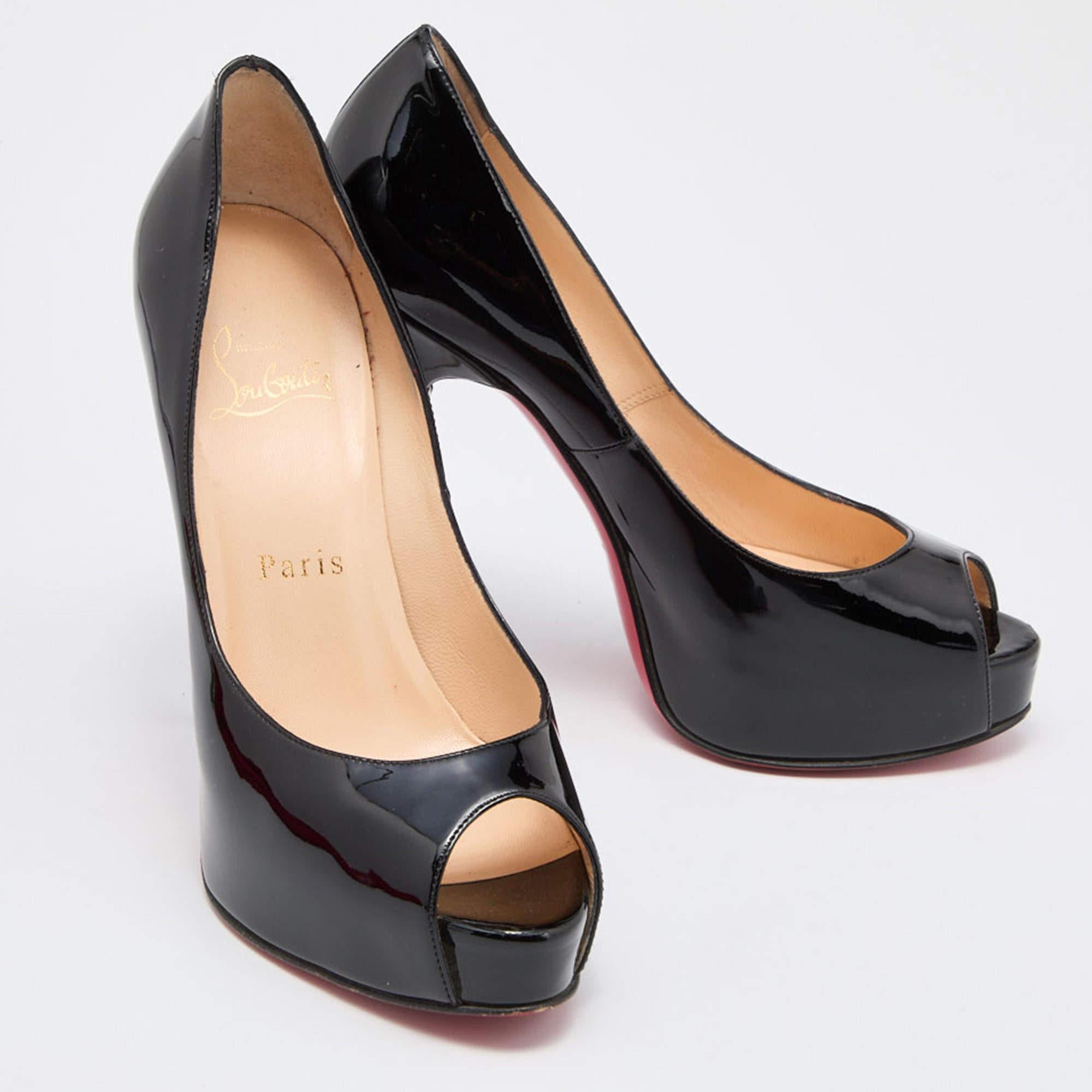 Women's Christian Louboutin Black Patent Leather Miss Desprez Pumps Size 36