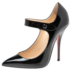 Christian Louboutin Black Patent Leather Neo Pensee Mary Jane Pumps Size 37