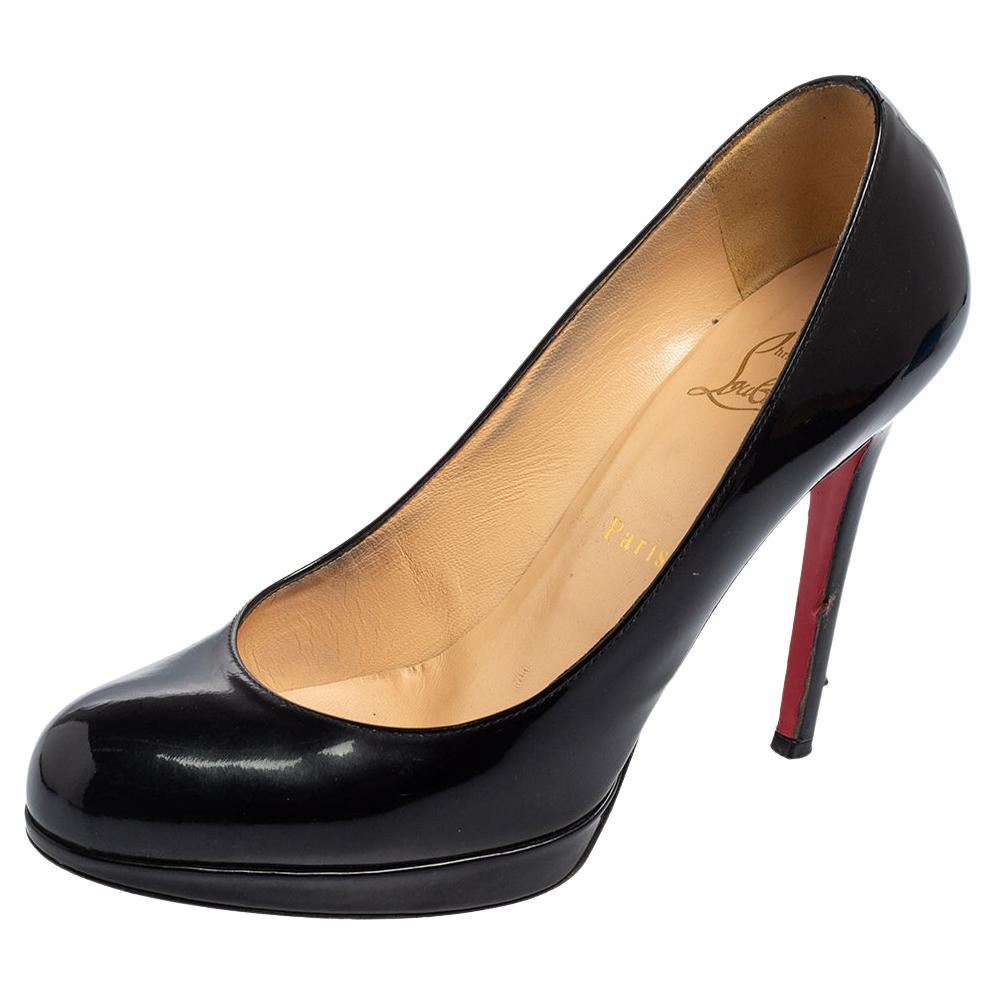 Christian Louboutin Black Patent Leather New Simple Platform Pumps Size 38.5 For Sale