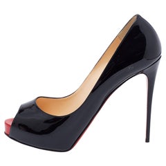 Christian Louboutin Black Patent Leather New Very Prive Peep-Toe Pumps Size 40.5