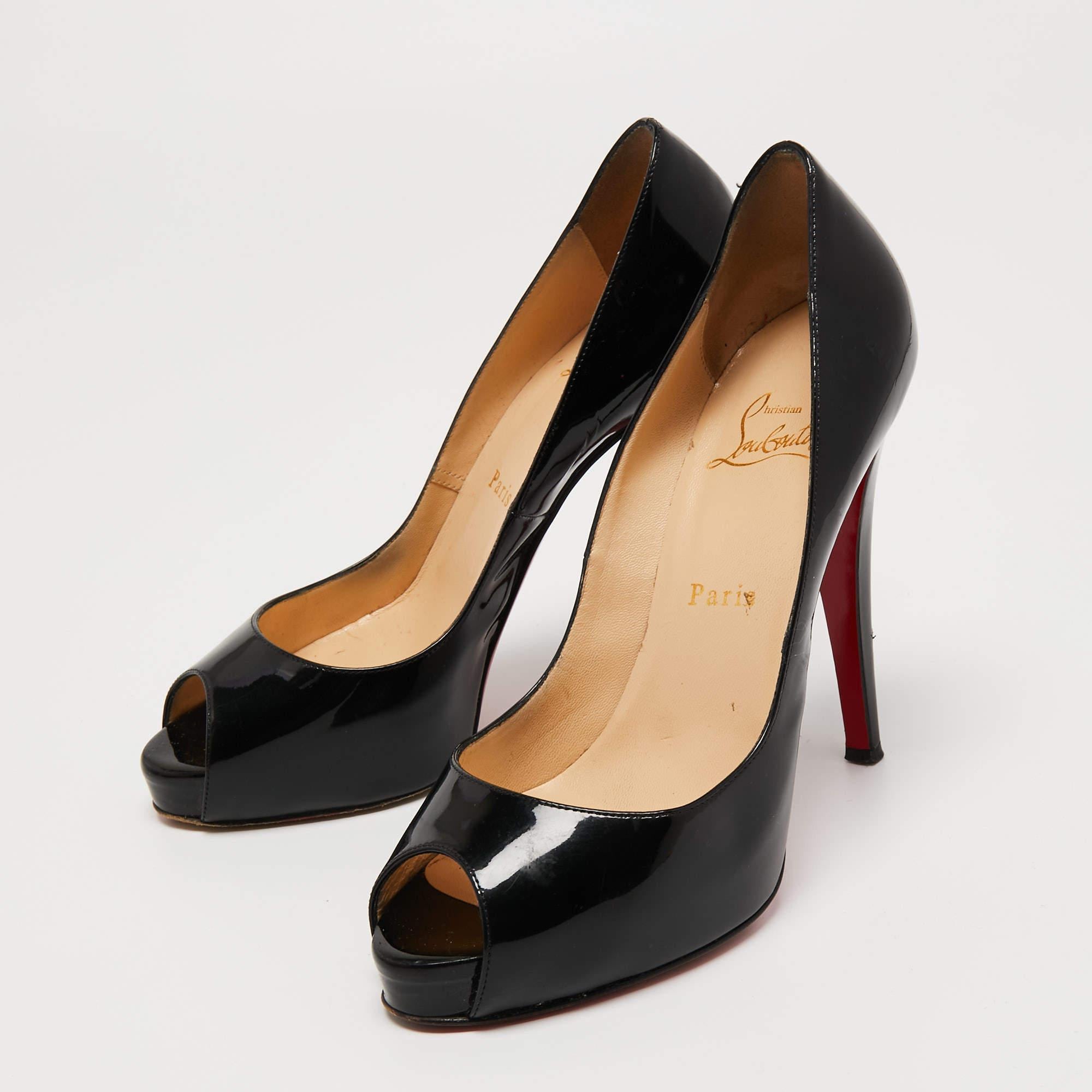 Christian Louboutin Black Patent Leather New Very Prive Pumps Size 38 For Sale 2