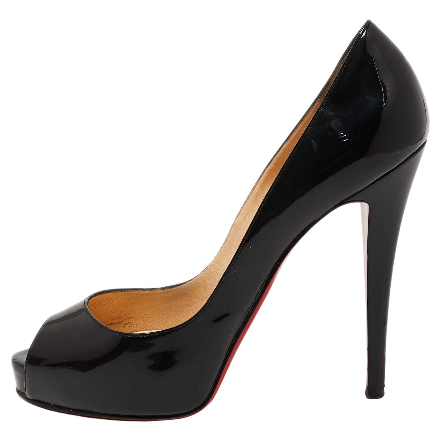Christian Louboutin Black Patent Leather New Very Prive Pumps Size 38 For Sale