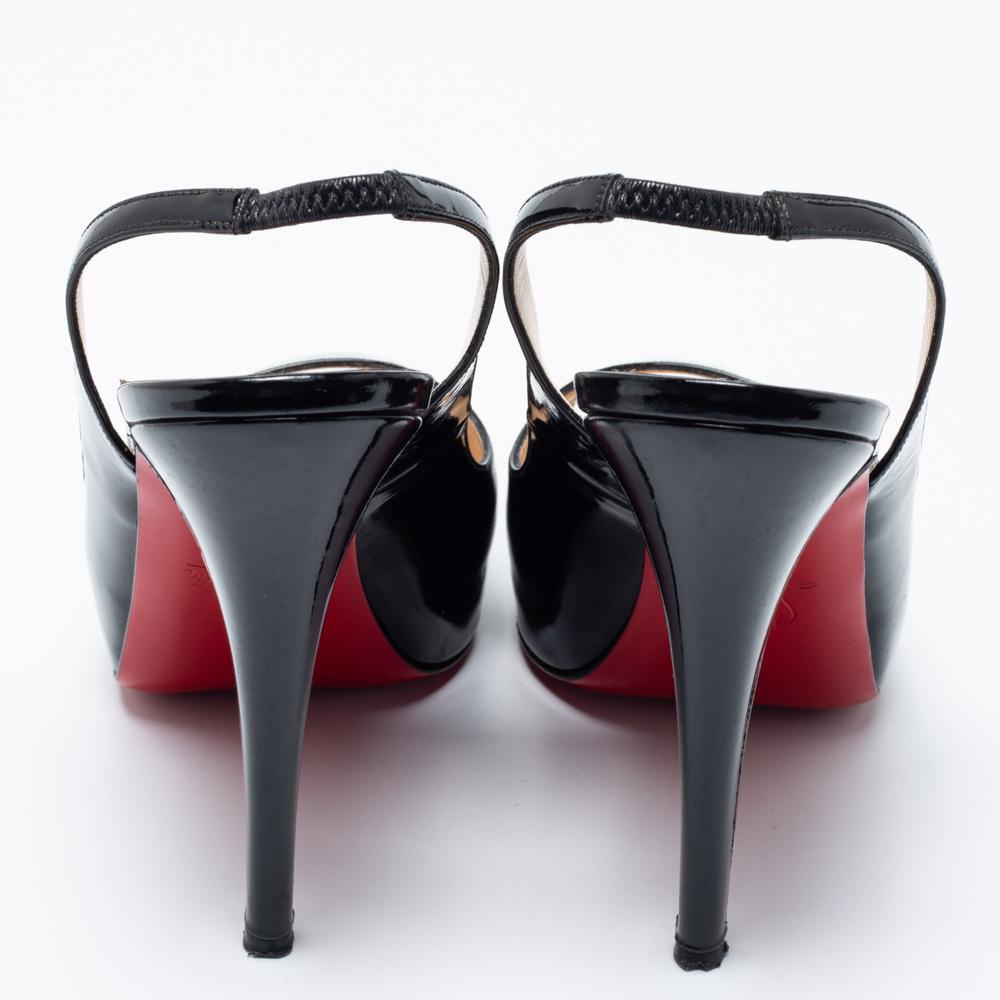 Christian Louboutin Black Patent Leather No Prive Slingback Sandals Size 40 For Sale 1