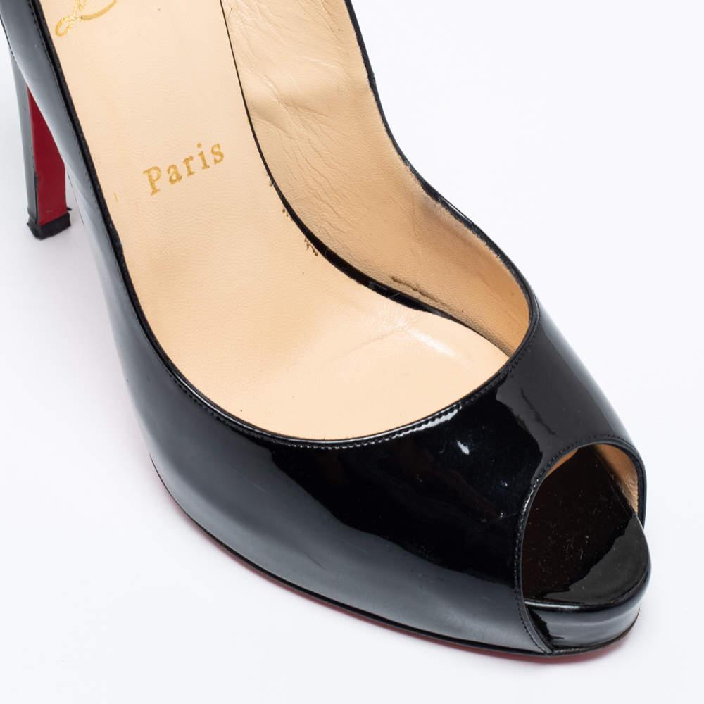 Christian Louboutin Black Patent Leather No Prive Slingback Sandals Size 40 For Sale 2