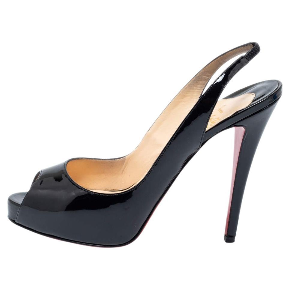 Christian Louboutin Black Patent Leather No Prive Slingback Sandals Size 40 For Sale