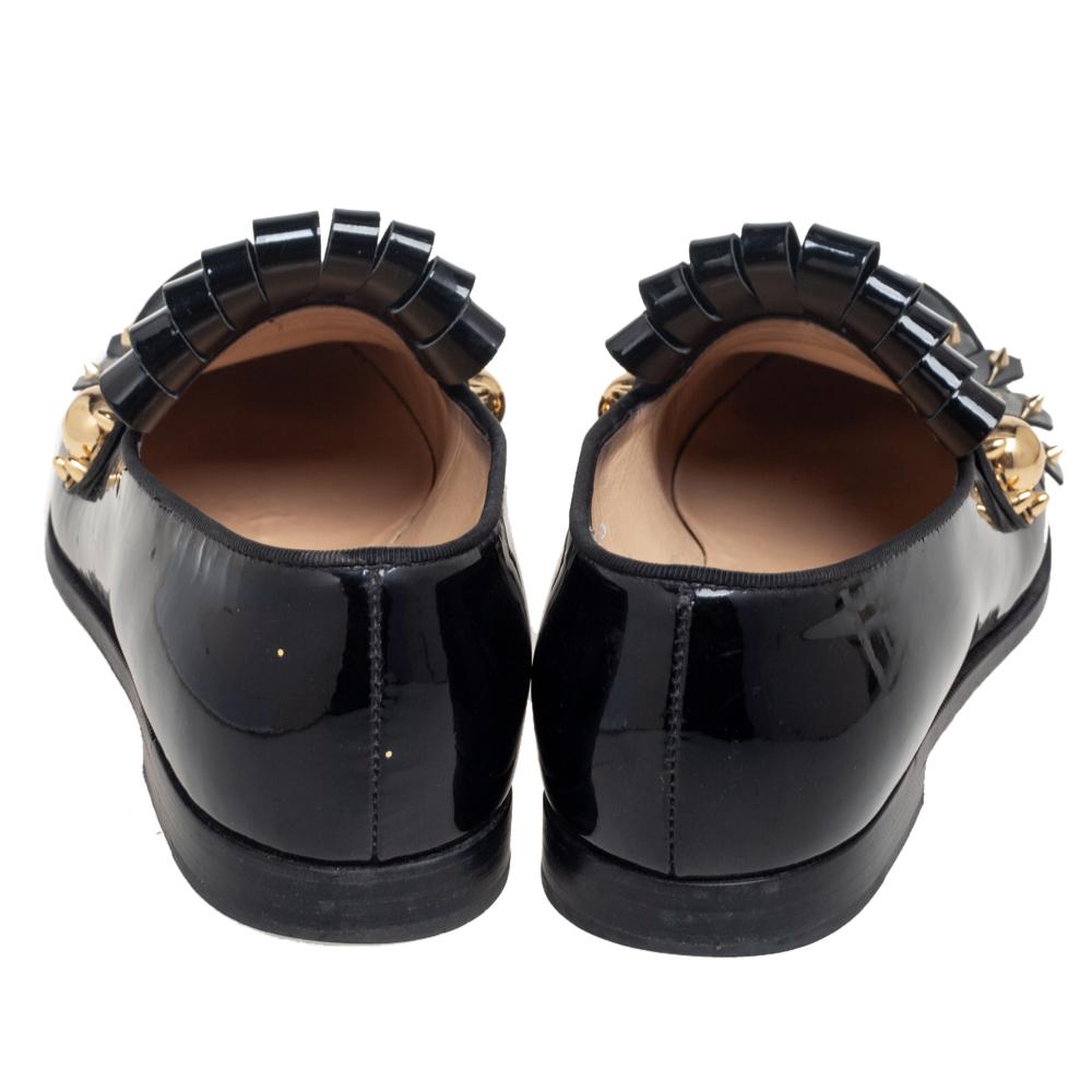 Christian Louboutin Black Patent Leather Octavian Bolla Fringe Loafers Size 39 In Good Condition In Dubai, Al Qouz 2