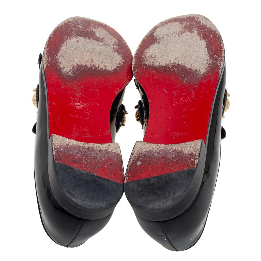 Women's Christian Louboutin Black Patent Leather Octavian Bolla Fringe Loafers Size 39