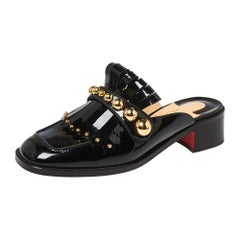 Christian Louboutin Black Patent Leather Octavian Mules Sandals Size 37