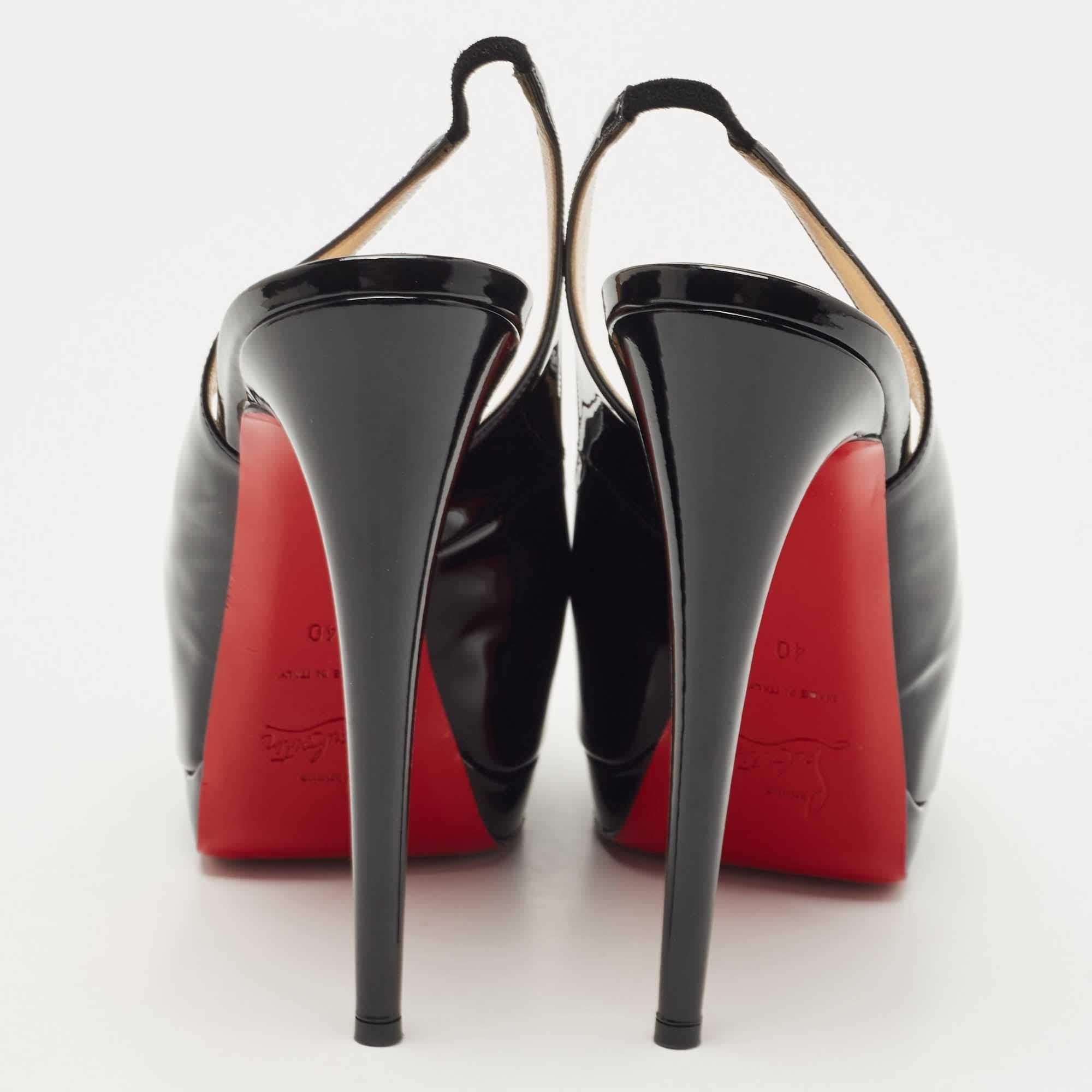 Women's Christian Louboutin Black Patent Leather Palais Royal Slingback Pumps Size 40