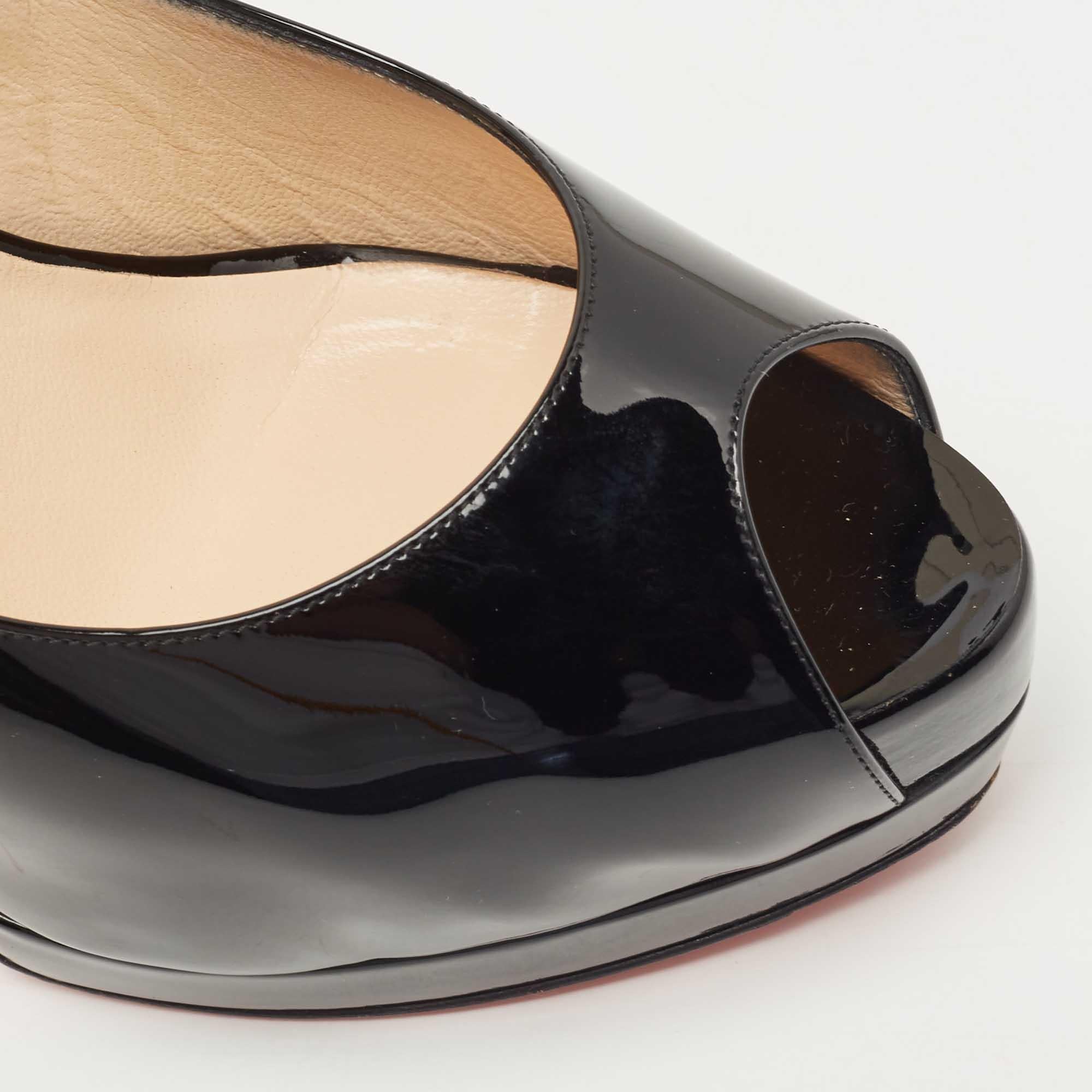 Christian Louboutin Black Patent Leather Palais Royal Slingback Pumps Size 40 2