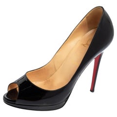 Christian Louboutin Black Patent Leather Peep-Toe Platform Pumps Size 40