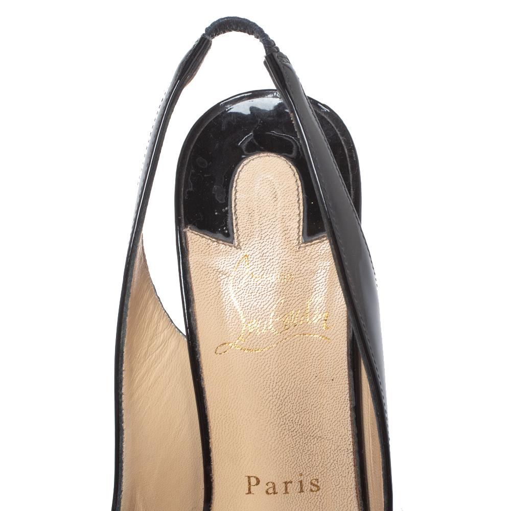 Christian Louboutin Black Patent Leather Peep Toe Platform Sandals Size 37.5 1