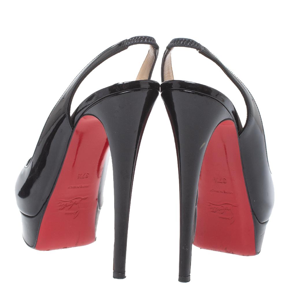 Christian Louboutin Black Patent Leather Peep Toe Platform Sandals Size 37.5 3