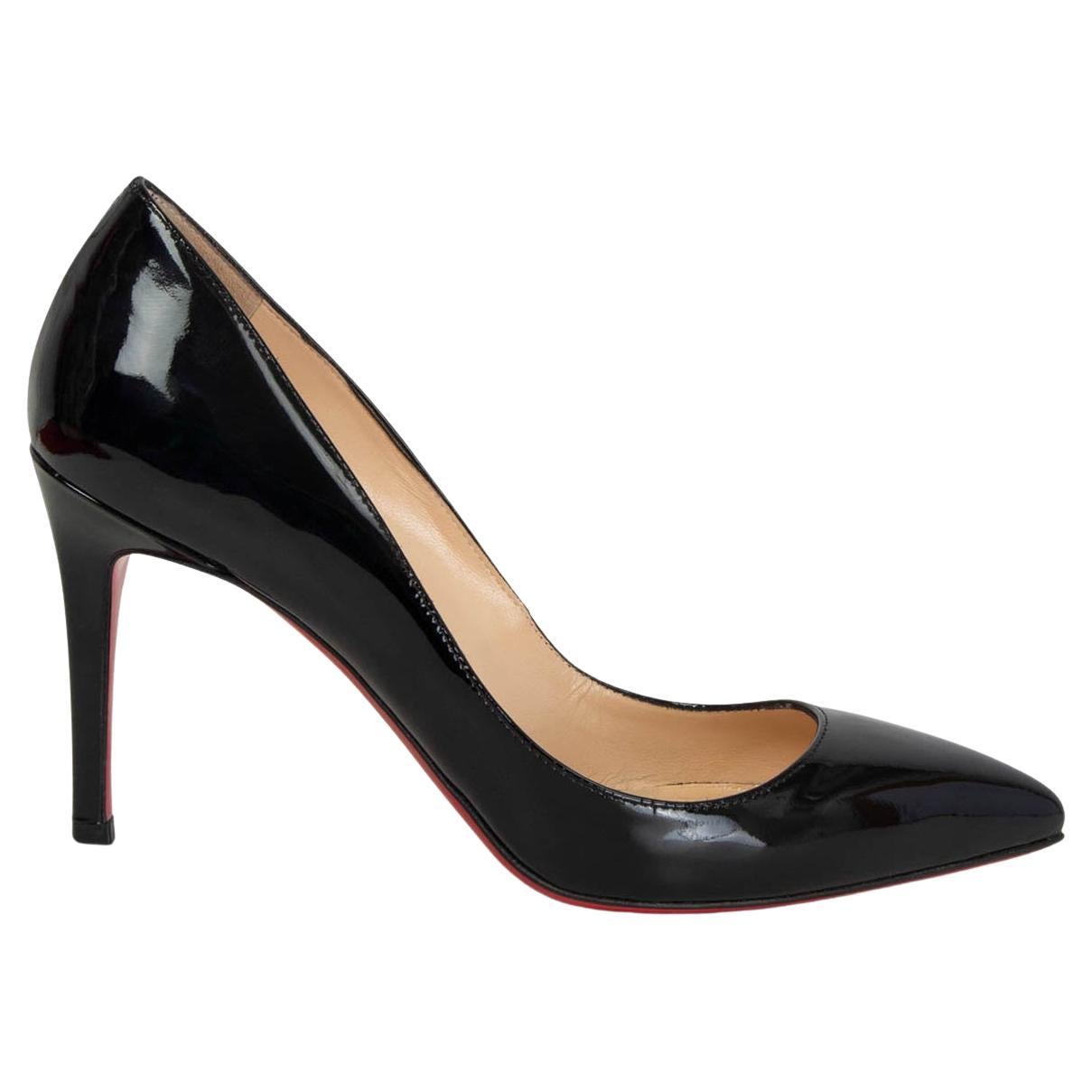 CHRISTIAN LOUBOUTIN black patent leather PIGALLE FOLLIES 85 Pumps Shoes  38.5 at 1stDibs