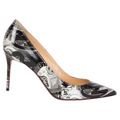 CHRISTIAN LOUBOUTIN - Chaussures à talons en cuir verni noir « NICOGRAF » avec imprimé golf, 39