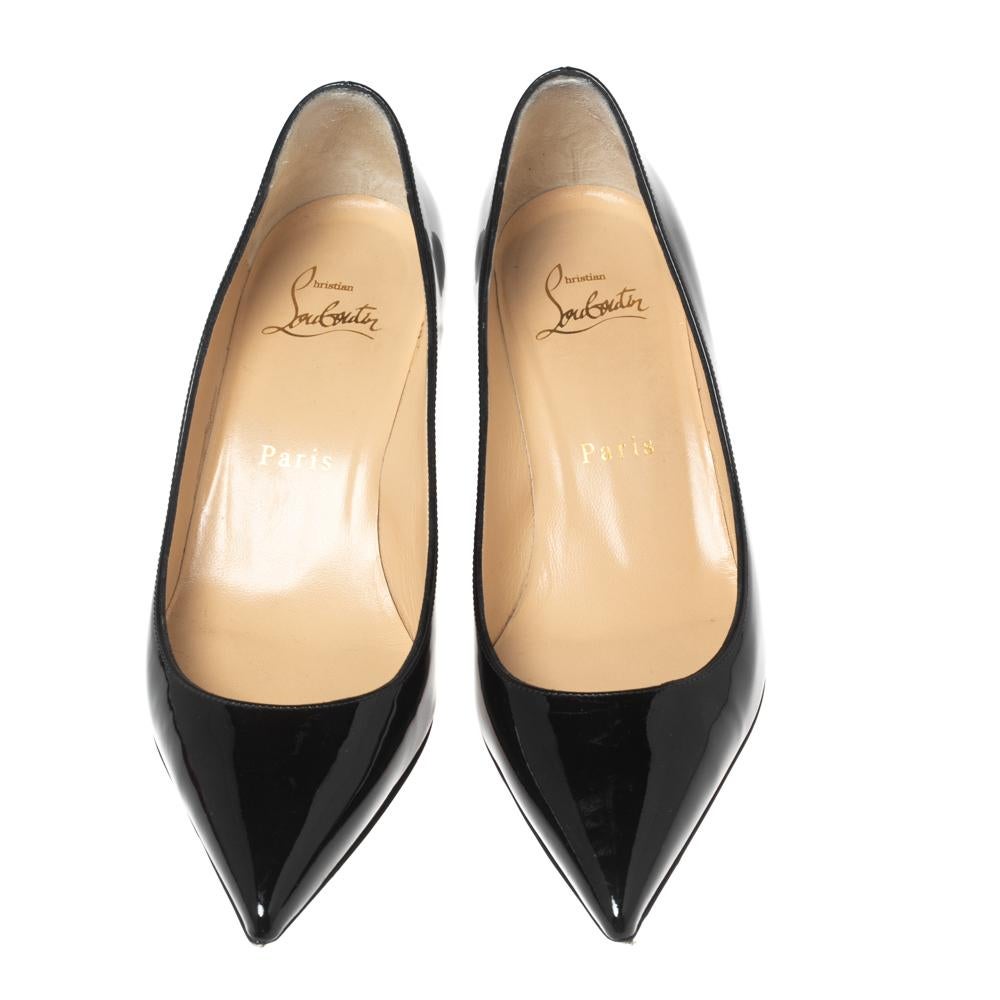 There are some shoes that stand the test of time and fashion cycles, these timeless Christian Louboutin pumps are the one. Crafted from patent leather in a black shade, they are designed with sleek cuts, pointed-toes, and sturdy heels.

