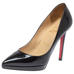 Christian Louboutin Black Patent Leather Pigalle Platform Pumps Size 36.5