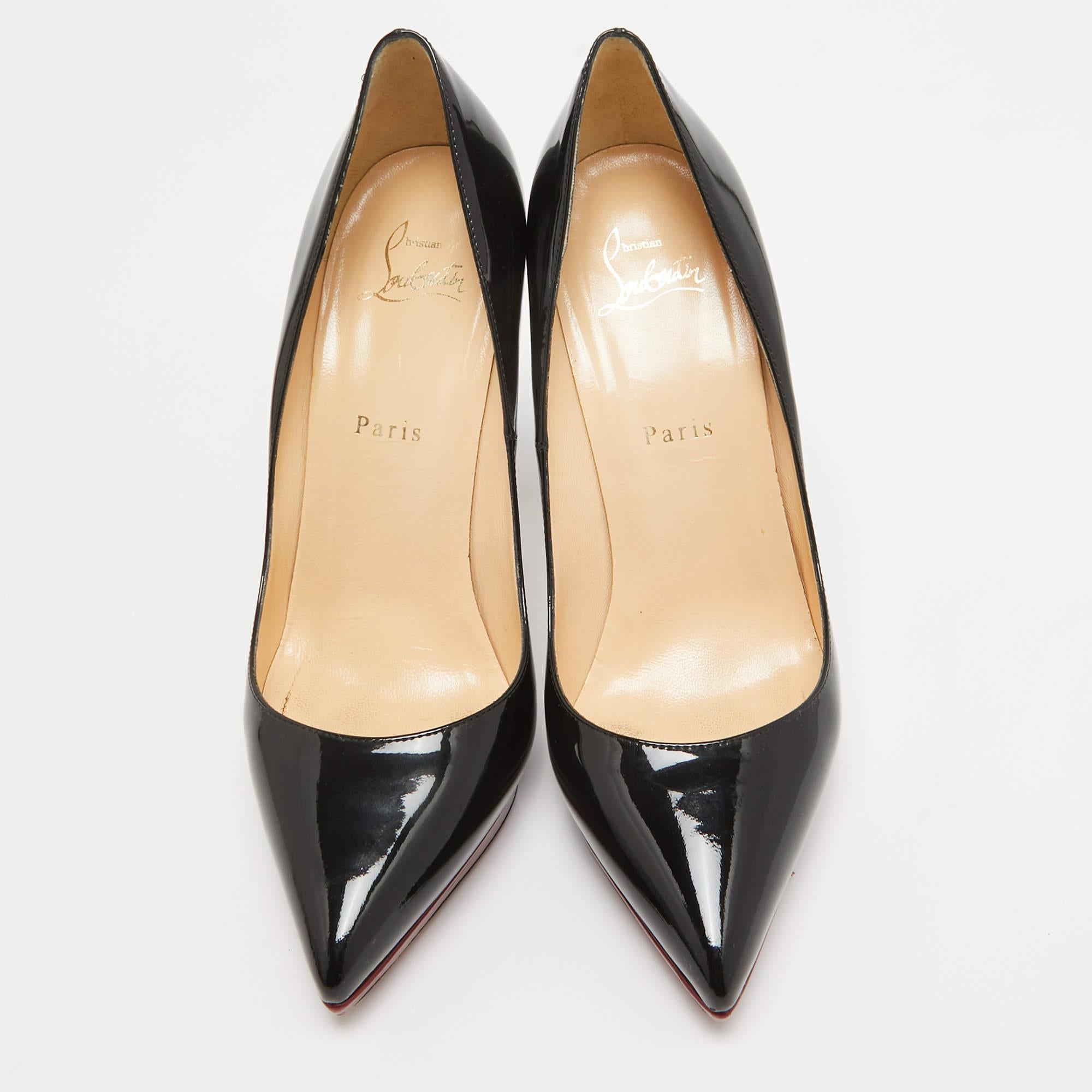 Christian Louboutin Black Patent Leather Pigalle Plato Pumps Size 38.5 In Good Condition In Dubai, Al Qouz 2