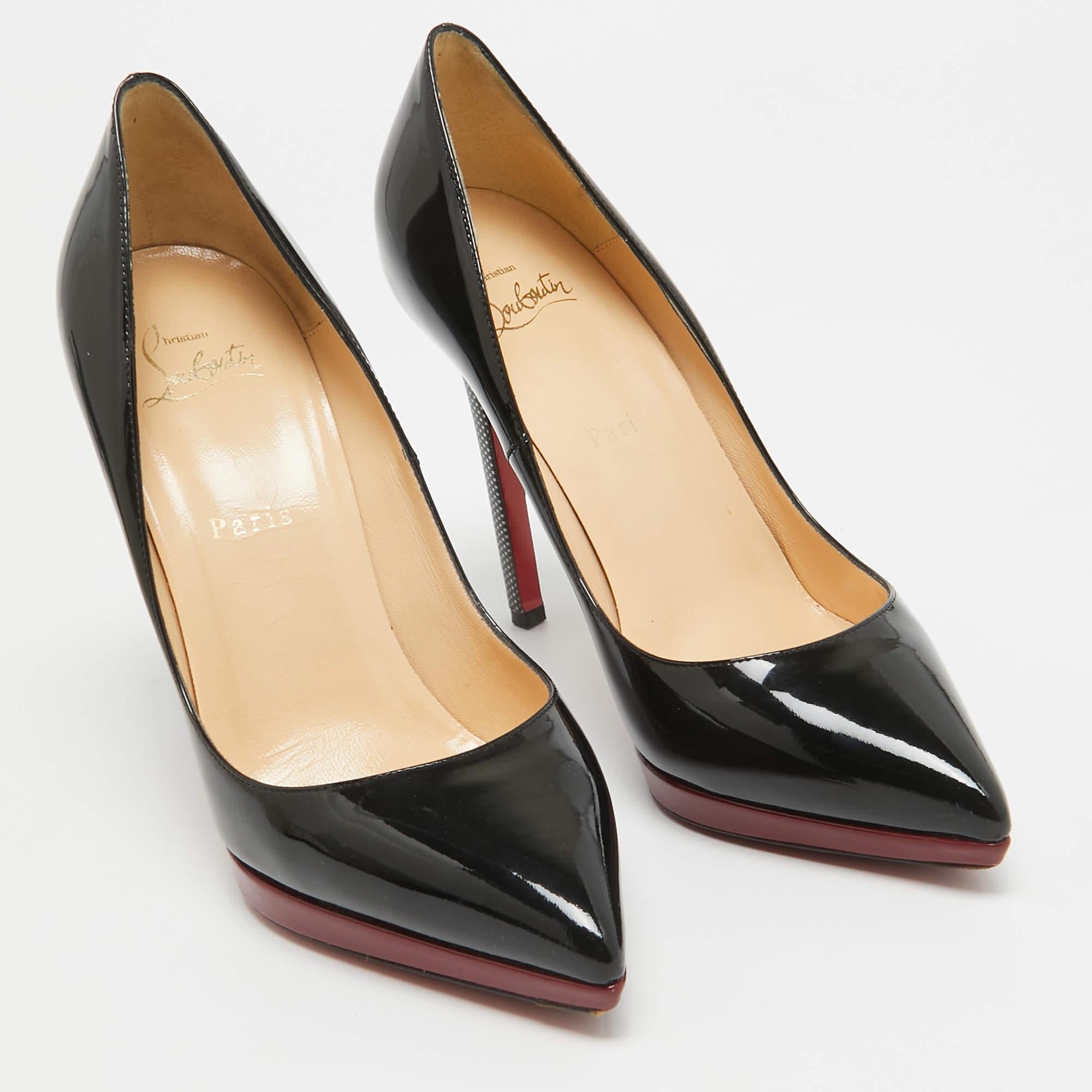 Women's Christian Louboutin Black Patent Leather Pigalle Plato Pumps Size 38.5