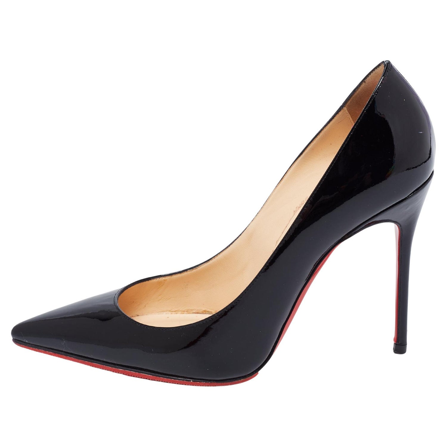 Christian Louboutin Black Patent Leather Pigalle Pointed Toe Pumps Size  36.5 For Sale at 1stDibs
