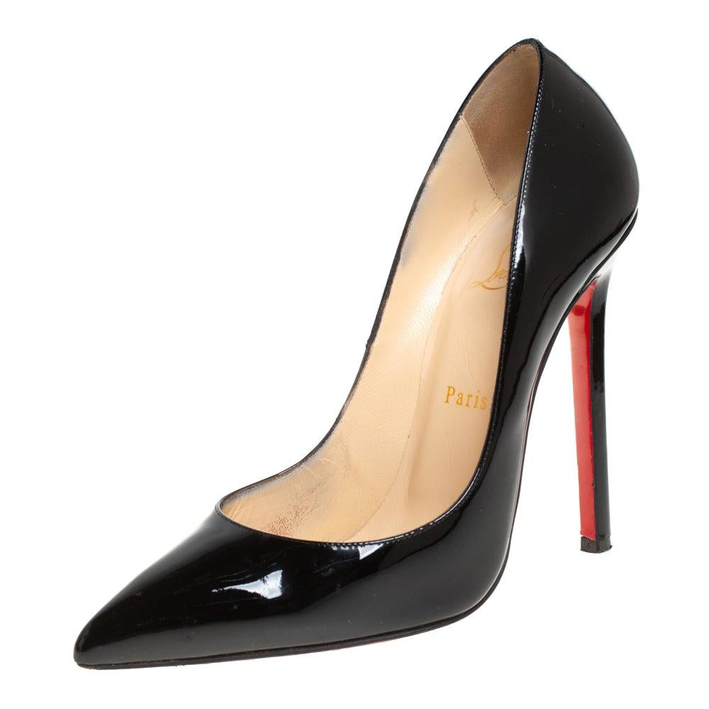 Christian Louboutin Black Patent Leather Pigalle Pointed Toe Pumps Size 39