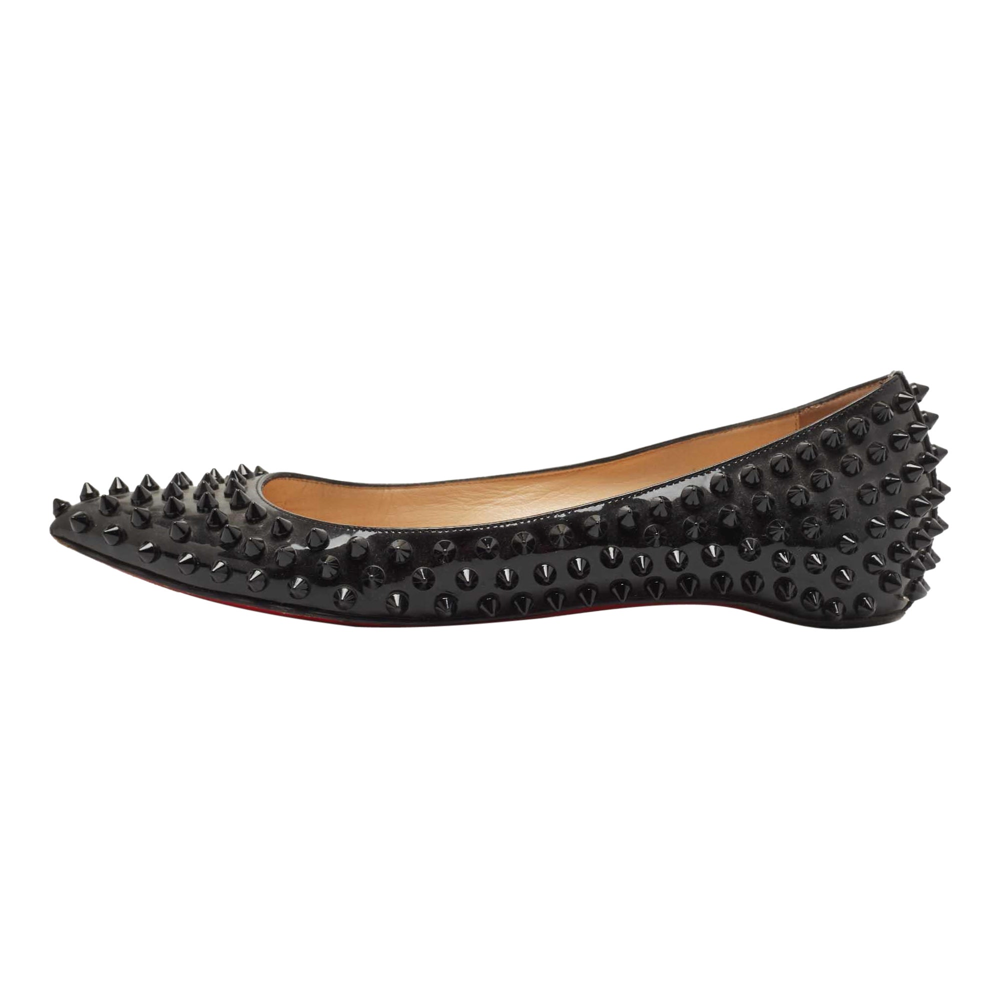 Christian Louboutin Black Patent Leather Pigalle Spikes Ballet Flats Size 37