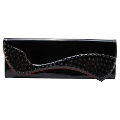 Christian Louboutin Black Patent Leather Pigalle Spikes Flap Clutch
