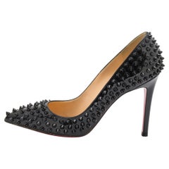 Used Christian Louboutin Black Patent Leather Pigalle Spikes Pumps Size 37