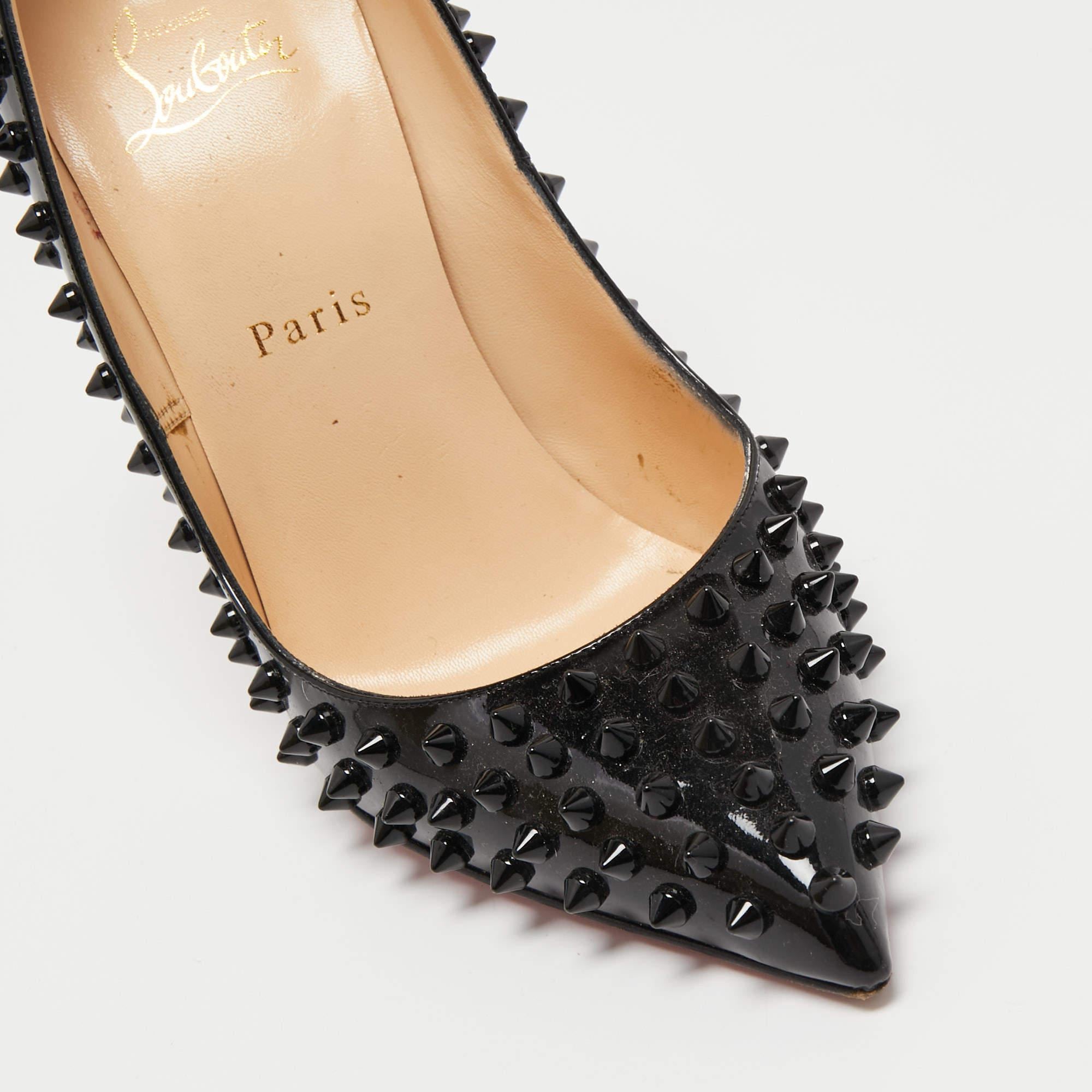 Christian Louboutin Black Patent Leather Pigalle Spikes Pumps Size 39 4