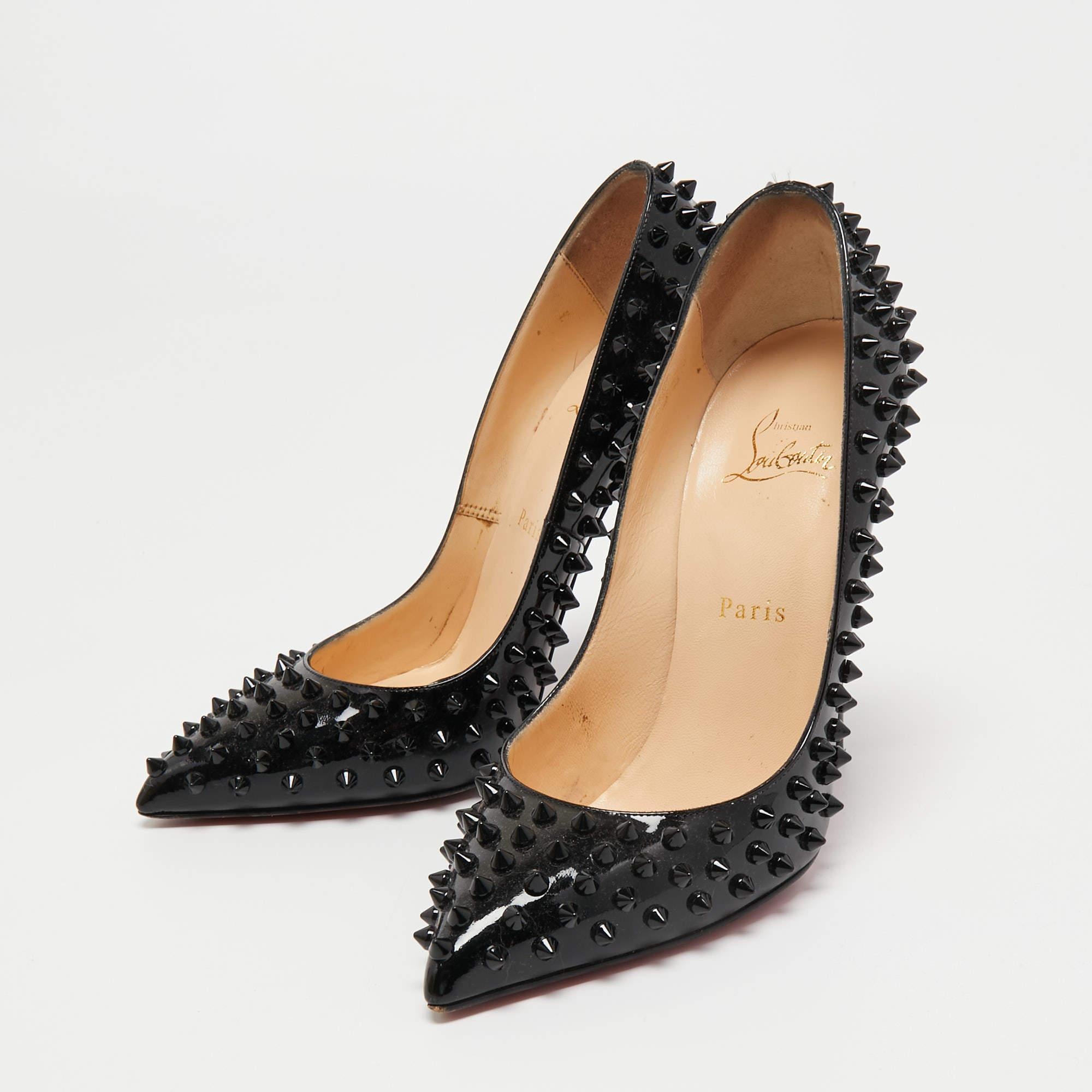 Christian Louboutin Black Patent Leather Pigalle Spikes Pumps Size 39 5