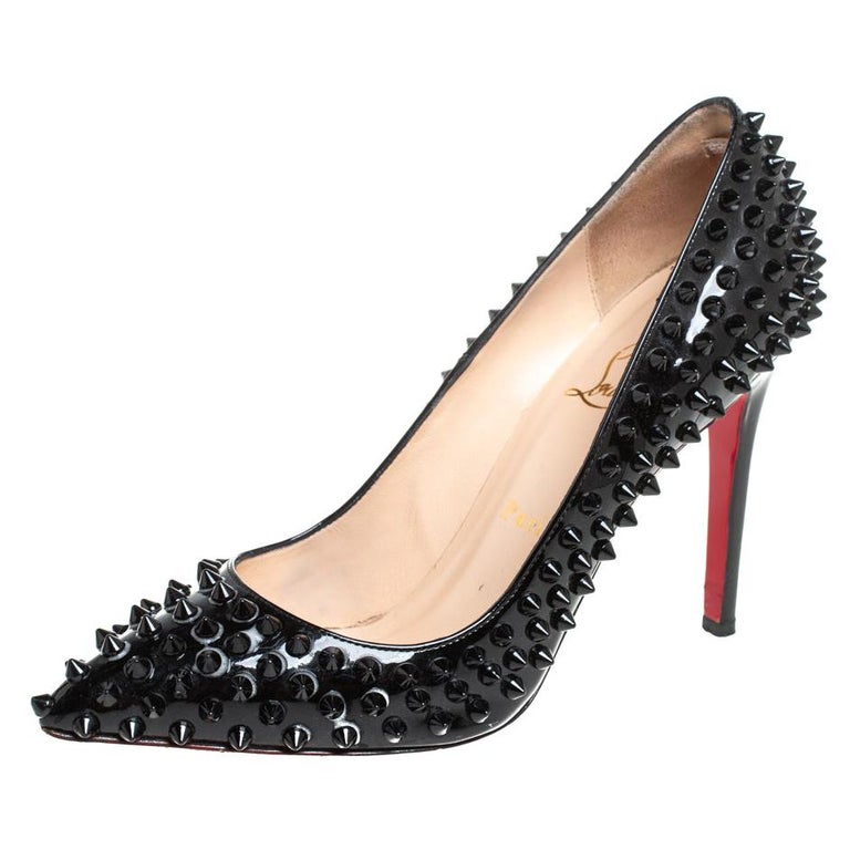Christian Louboutin Black Patent Leather Pigalle Spikes Pumps Size 39 ...