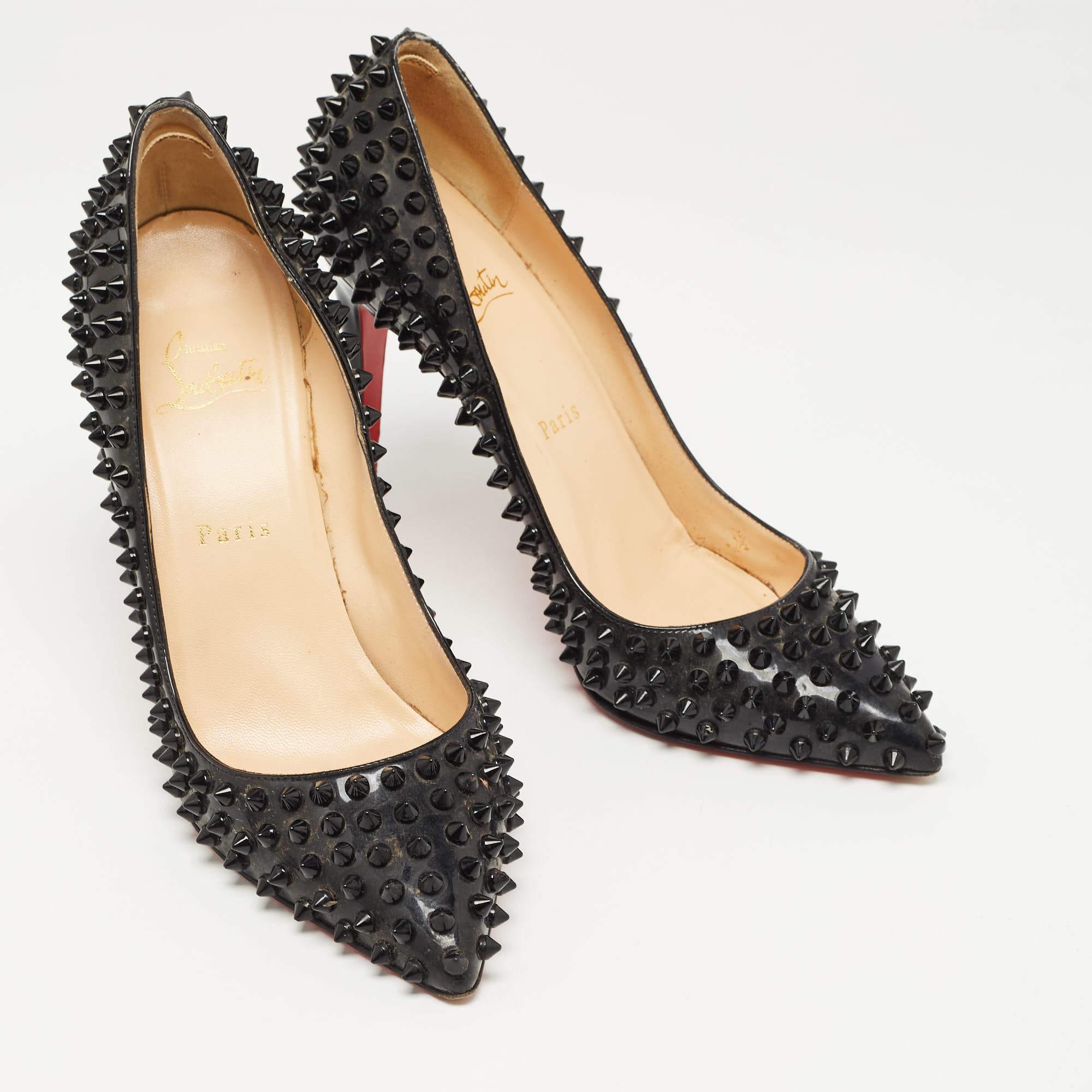 Christian Louboutin Black Patent Leather Pigalle Spikes Pumps Size 39.5 For Sale 2