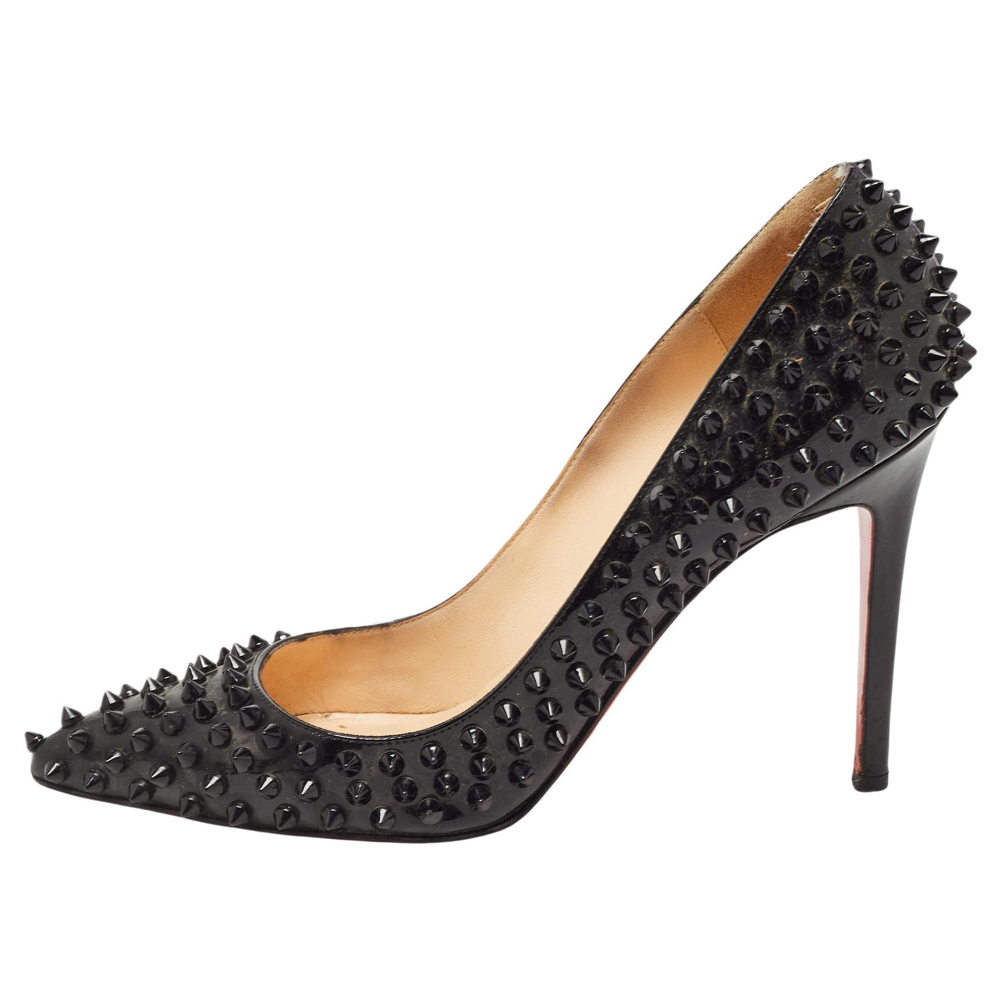 Christian Louboutin Black Patent Leather Pigalle Spikes Pumps Size 39.5 For Sale