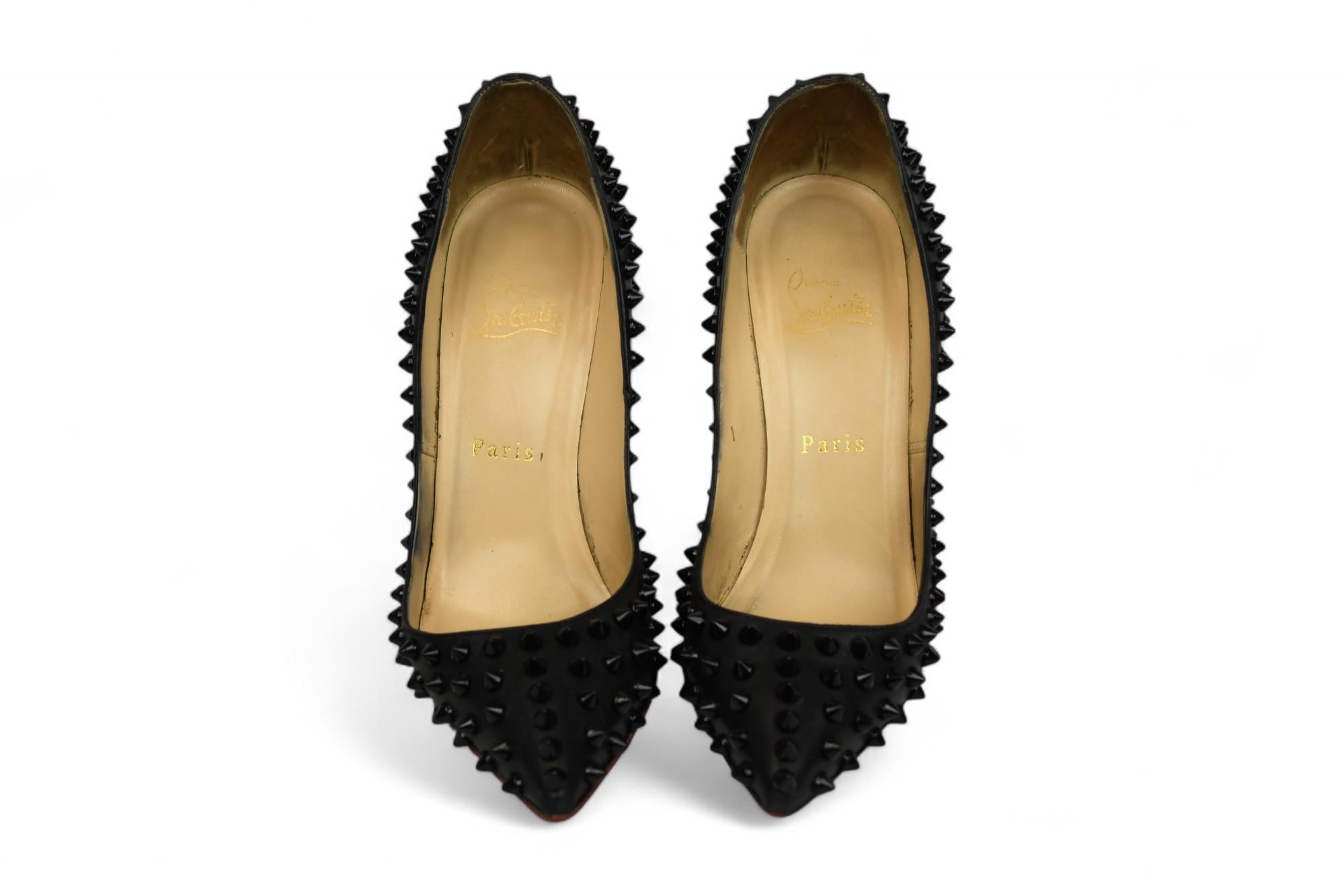 Christian Louboutin Black Patent Leather Pigalle Spikes  Size US 6 In Good Condition For Sale In West Hartford, CT