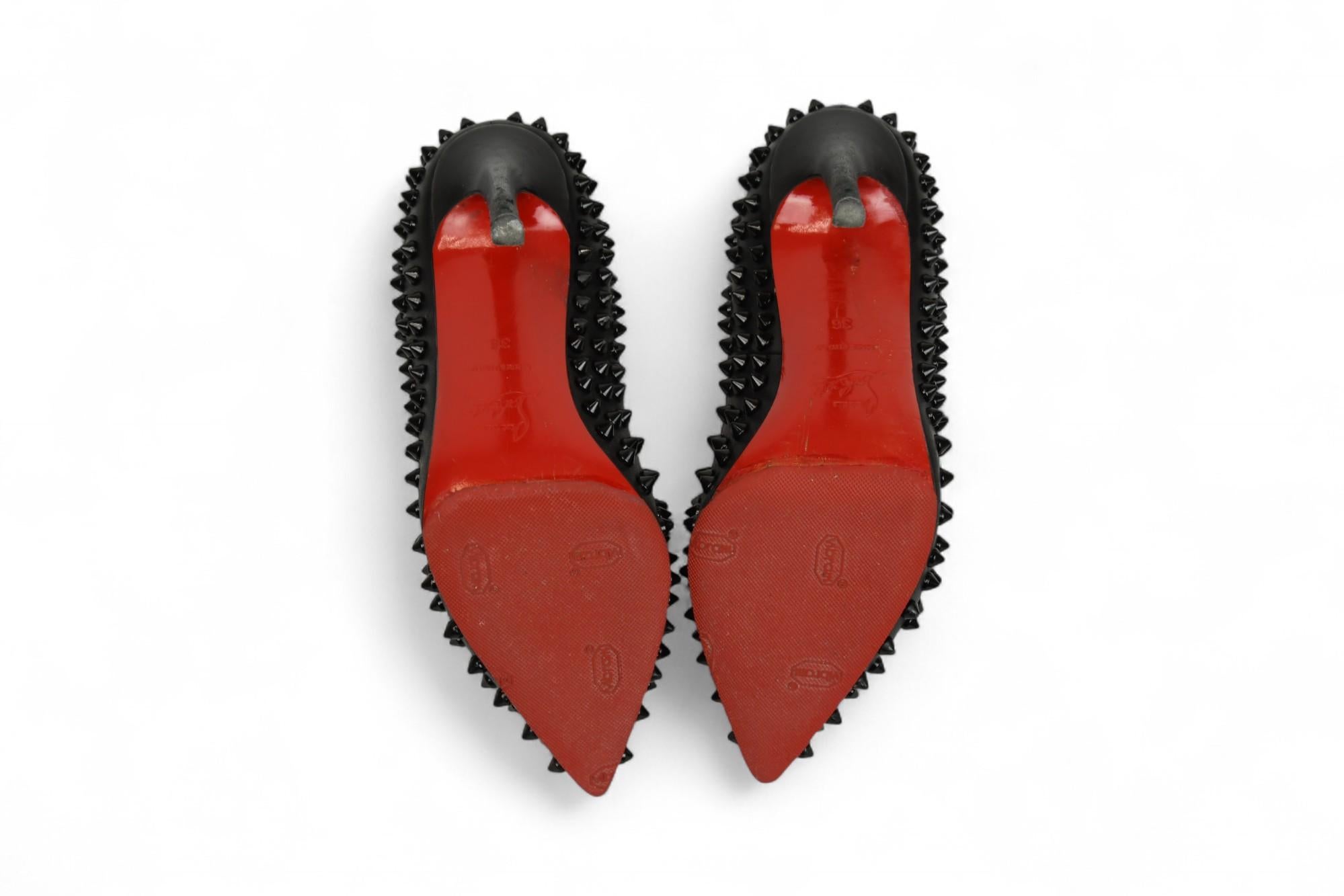 Women's Christian Louboutin Black Patent Leather Pigalle Spikes  Size US 6 For Sale