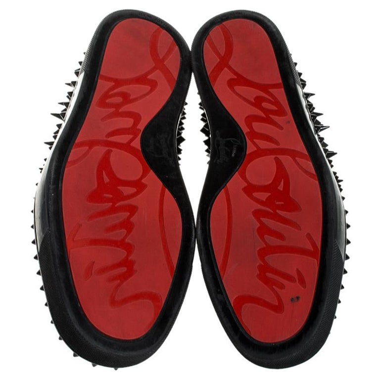 Christian Louboutin Black Patent Leather Pik Spiked Slip On Sneakers